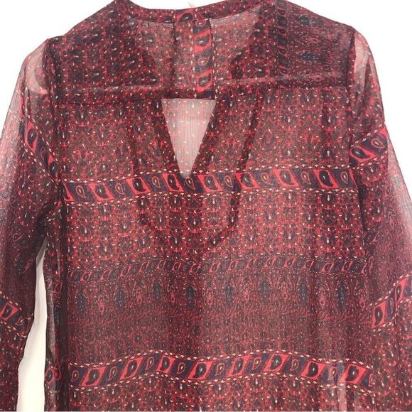 Converse One Star Burgundy Paisley Print Semi Sheer Button Up Tunic Blouse - Picture 7 of 16